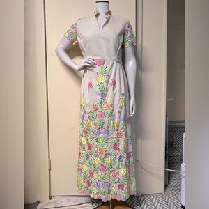 Vintage handmade 1960s 1970s floral embroidered maxi dress